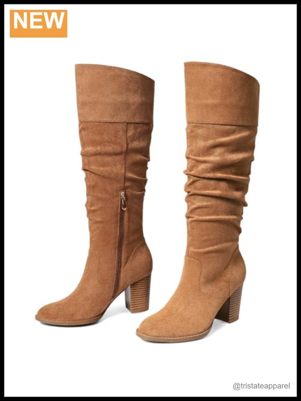 Women's Faux Suede Knee High Winter Boots Block Heel Slouchy Tall